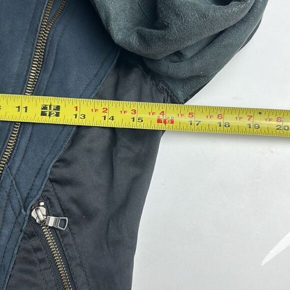 Armani Exchange Charcoal Leather Suede Moto Bomber Jacket Fur Collar Satin Back - Picture 15 of 15